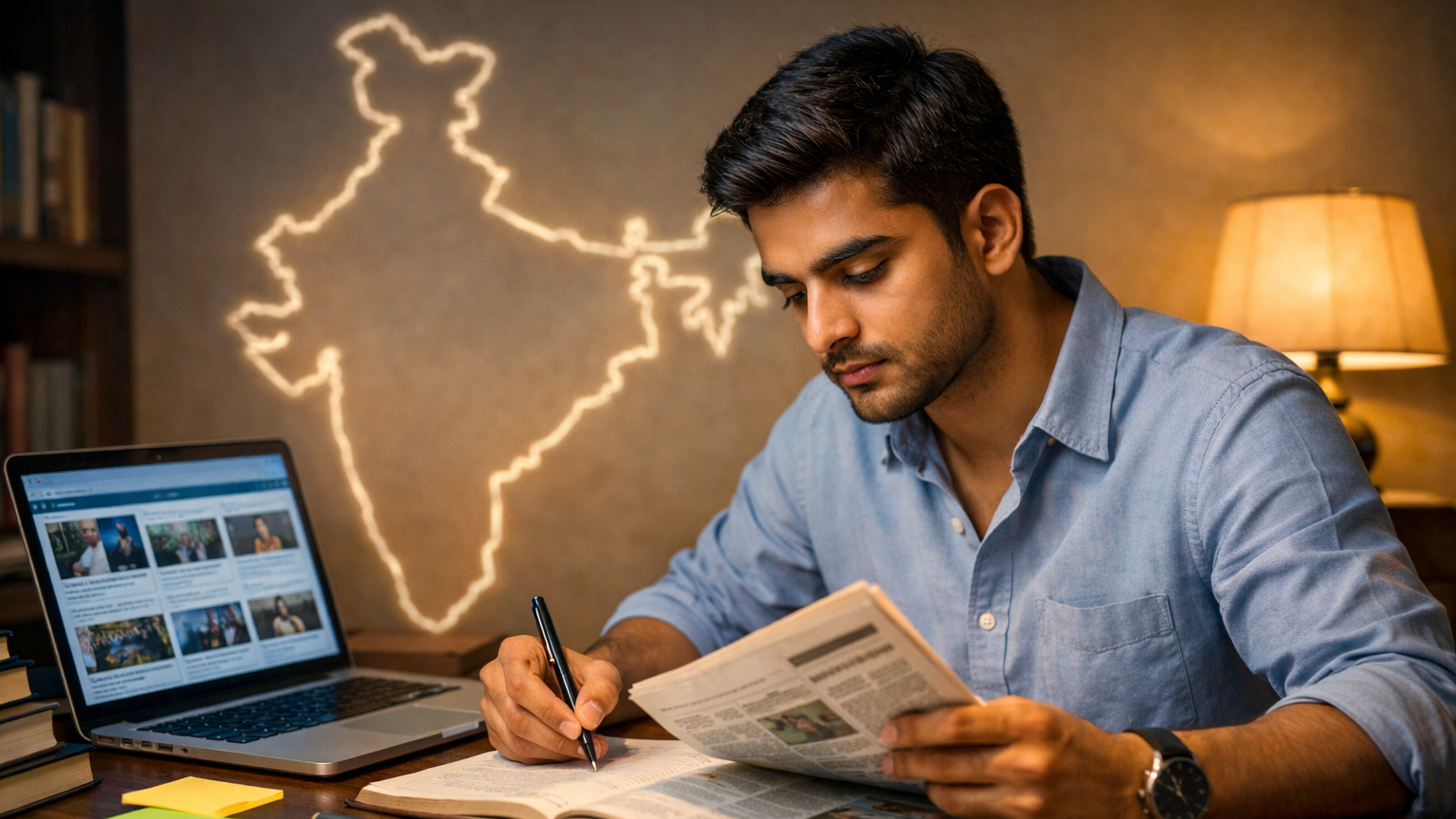 UPSC aspirant studying at desk writing daily reflection notes showing the importance of a UPSC preparation habit